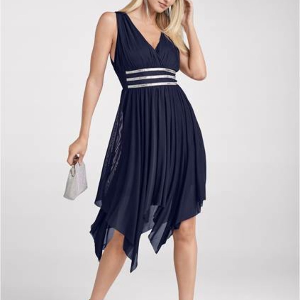 Blue Embellished Trim Dress